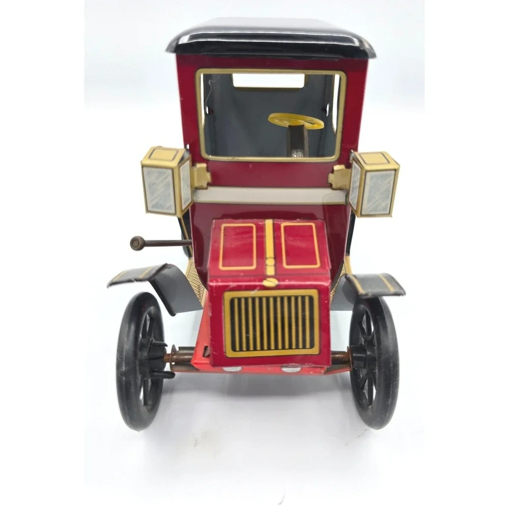 Vintage Japanese Tin Litho Friction Horseless Carriage Antique Toy Car Red Black